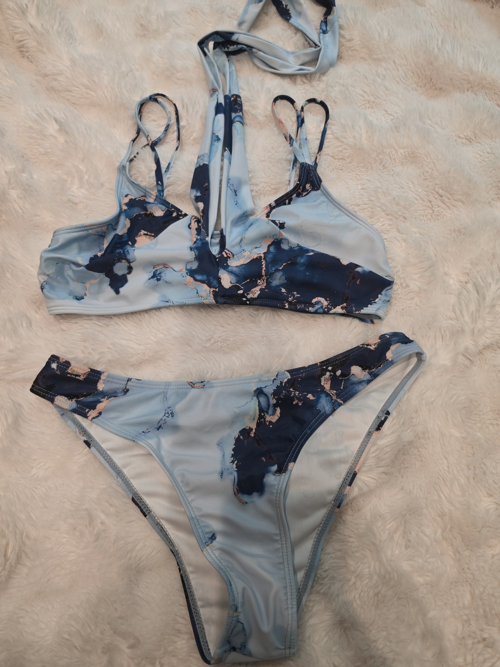 Light Blue Marble Print Women’s Bikini Set